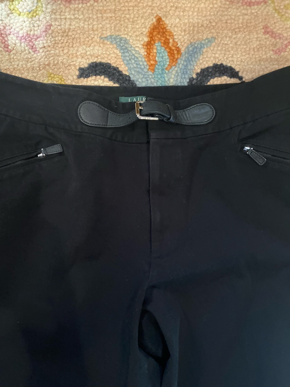 Lauren Ralph Lauren Women's Capri Pants Black Cotton Belt Zip Pockets 16 - Picture 6 of 7